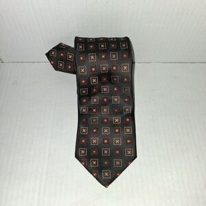 Croft & Barrow Men’s Neckwear Necktie Tie Brown Square Floral 58”x3.5”